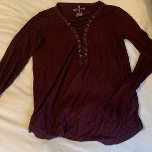 American Eagle Maroon Lace up shirt